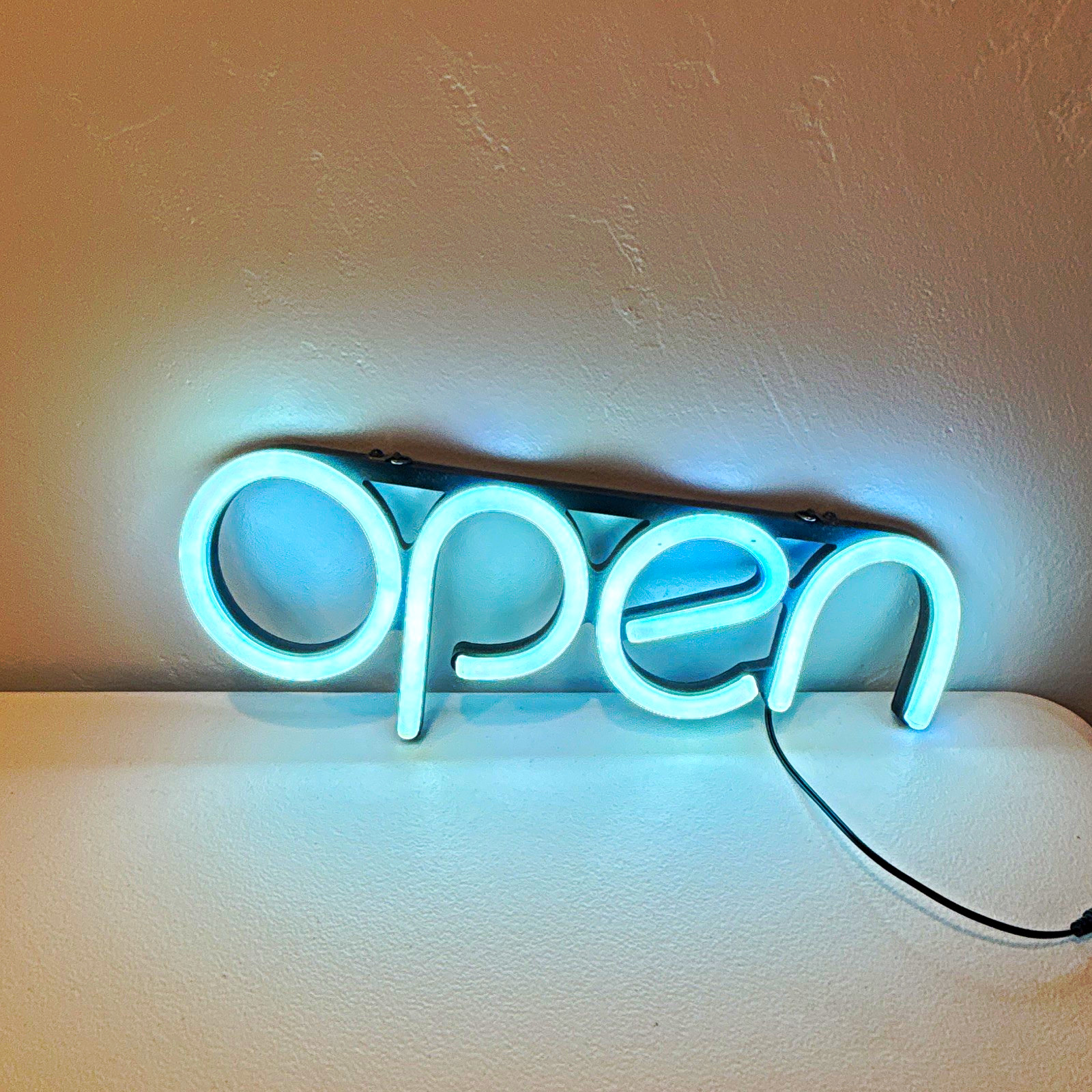 LED Illuminated Open Window Sign, White Plastic Wall Mount/Hanging
