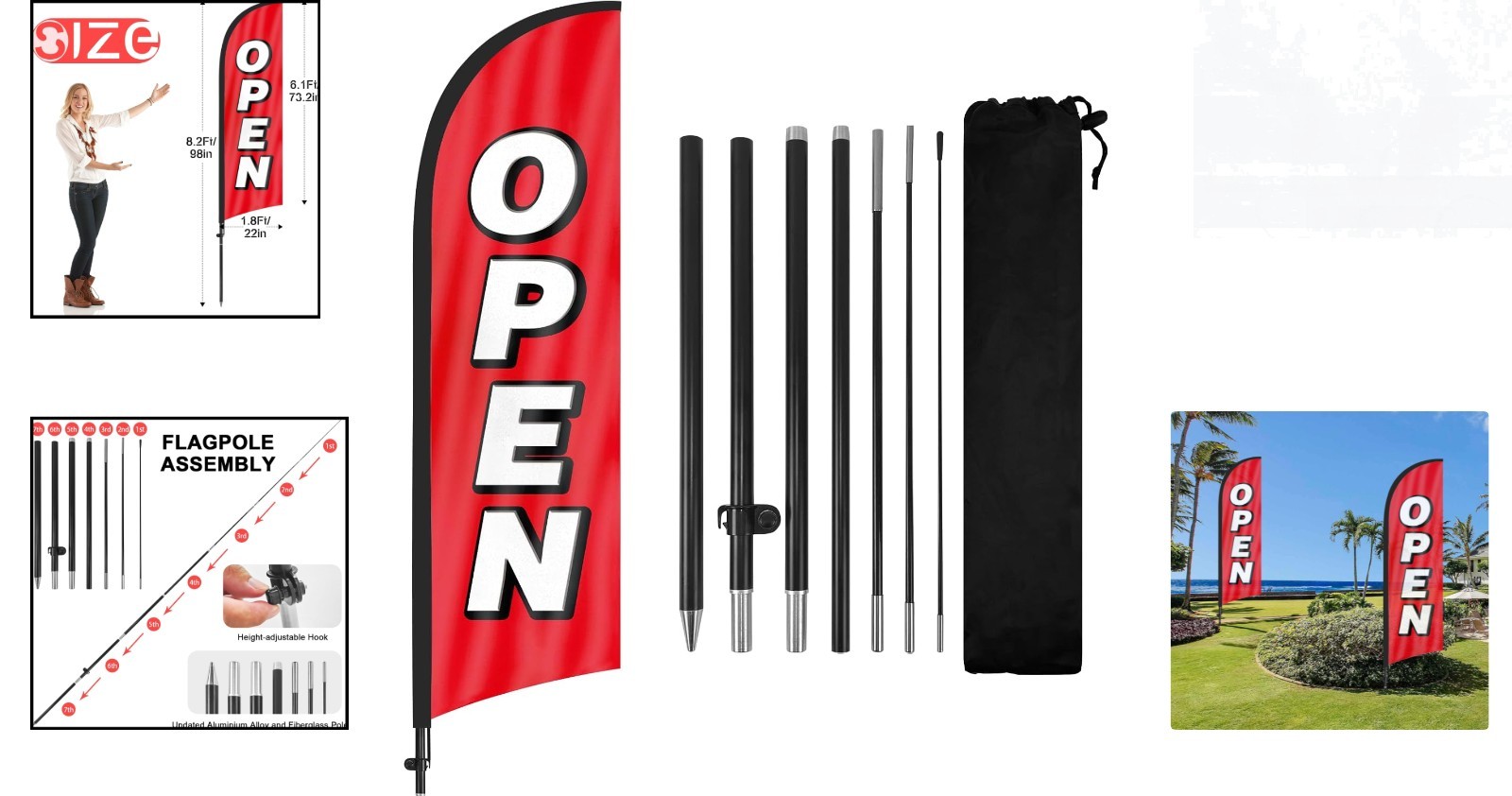 Red Open Feather Flag for Outdoor Business Visibility – Attract Foot Traffic!