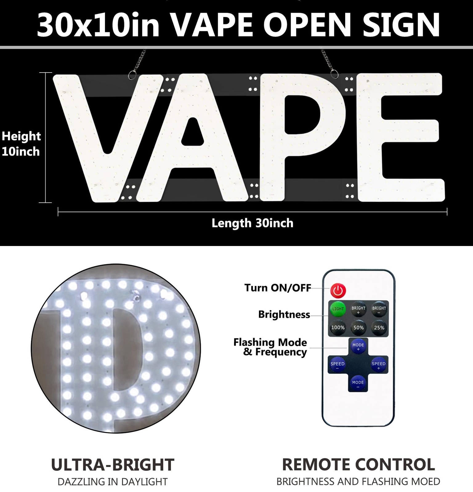 Snailgo Led Vape Sign For Business32X10 Smoke Shop Vape Store Sign Remote