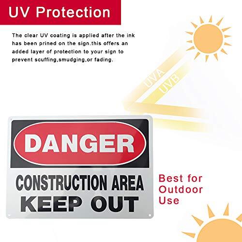 4 Pack “Danger Construction Area” Signs 10×14 Inch Rust-Free Aluminum Weather…