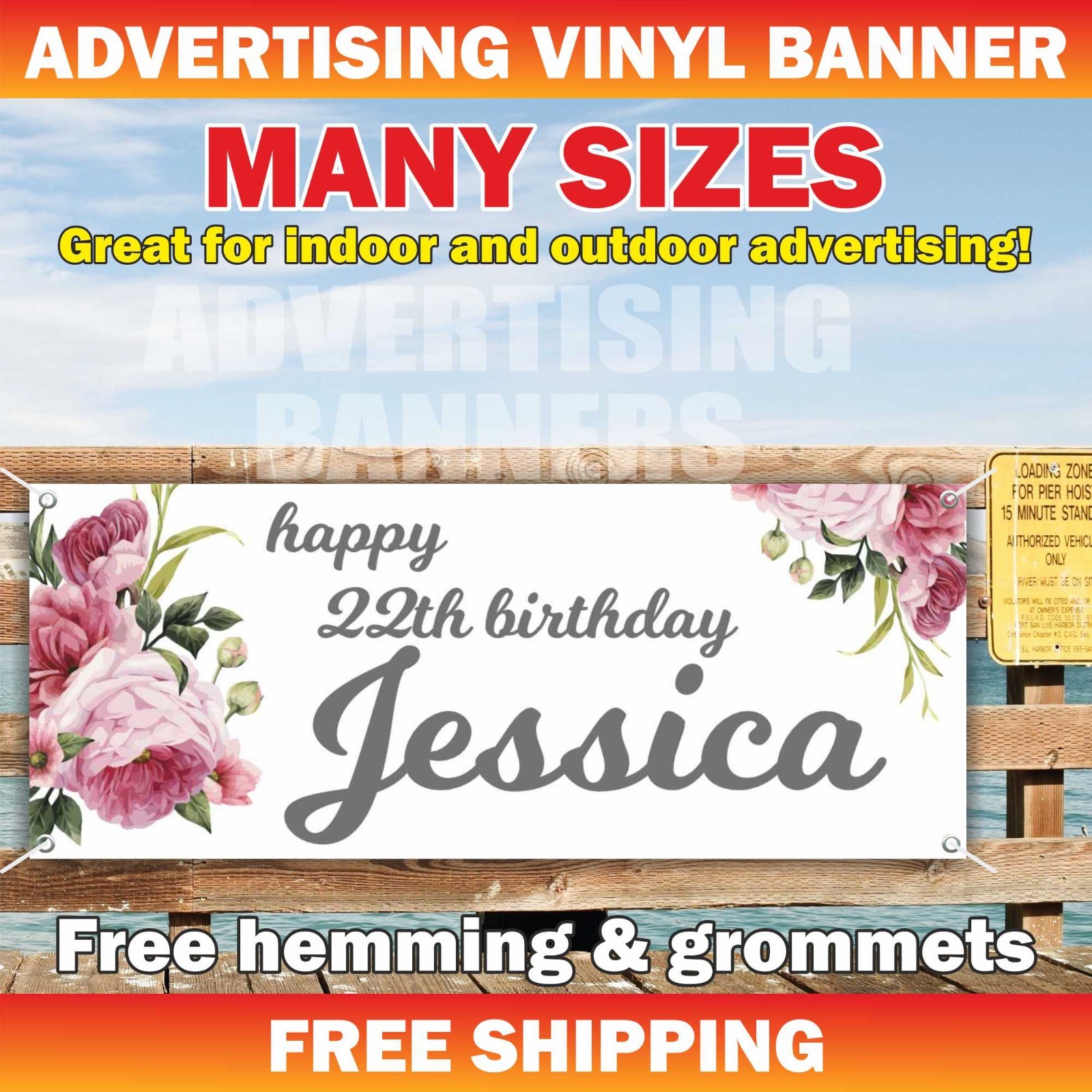 Happy 22th Birthday Advertising Banner Vinyl Sign Custom Name Text Event Holiday