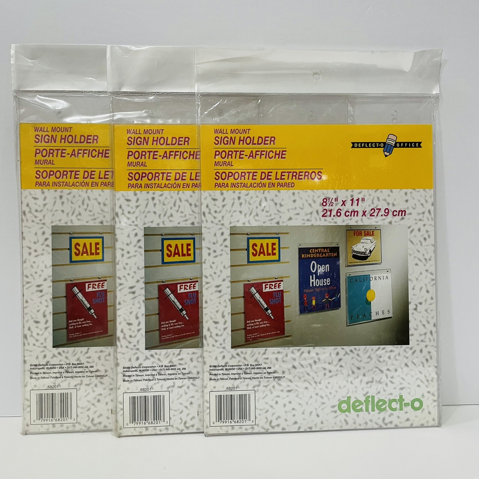Deflect-o Office Wall Mount Sign Holder 8.5 X 11 Inches NOS Lot Of 3