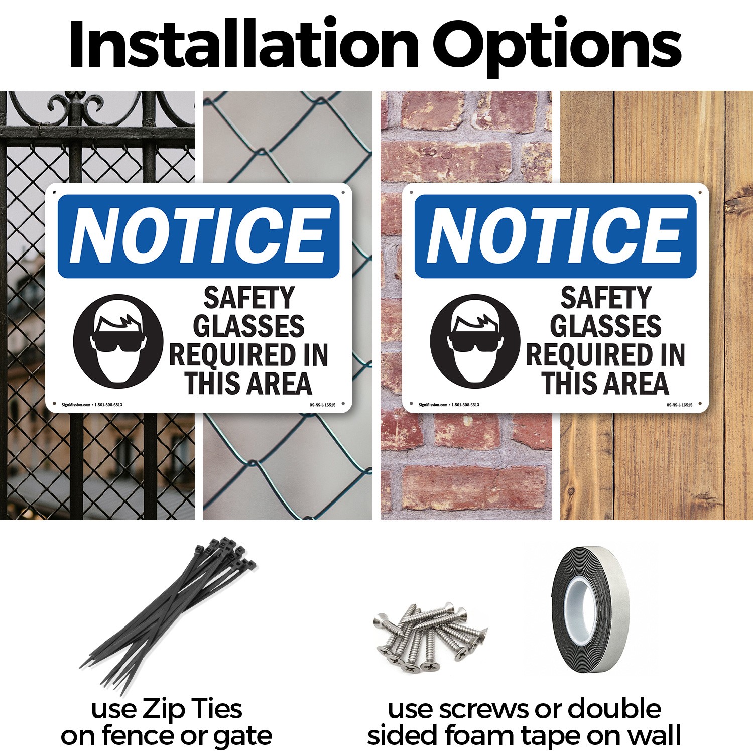 Safety Glasses Required In This Area OSHA Notice Sign Or Decal – 5 or 10 Pack