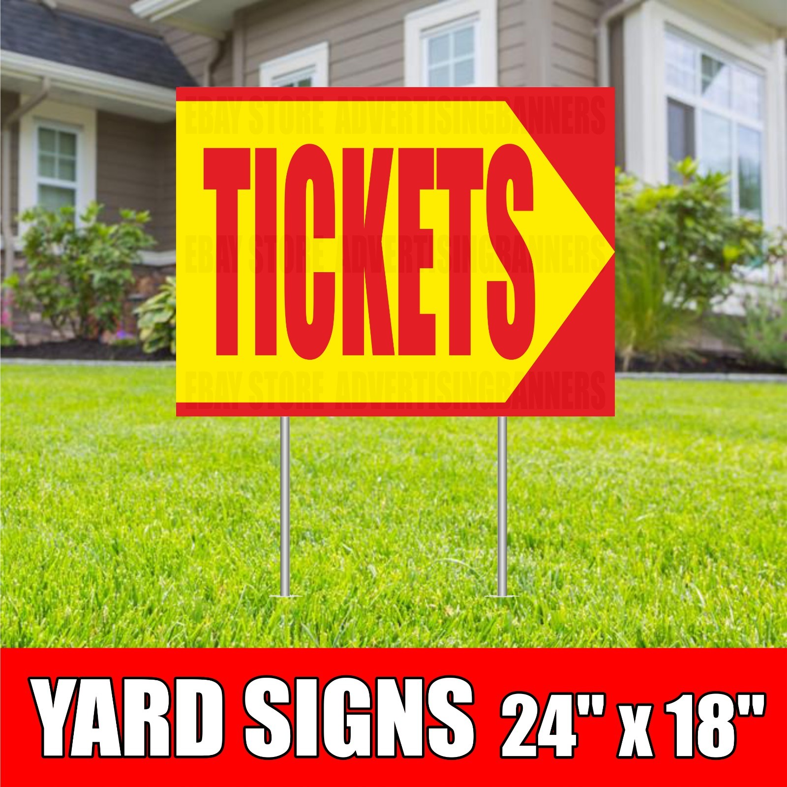 TICKETS Yard Sign With H-Stakes Raffle Event Rides LOTTERY SCRATCHERS Lotto