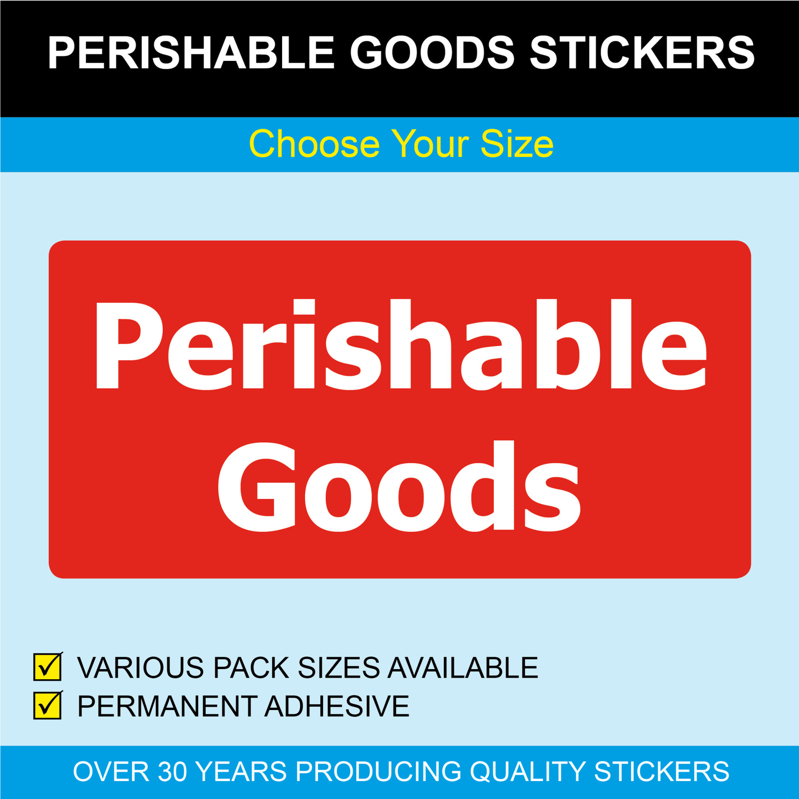 Perishable Goods – Red Stickers / Labels – UK Manufactured – Permanent Adhesive