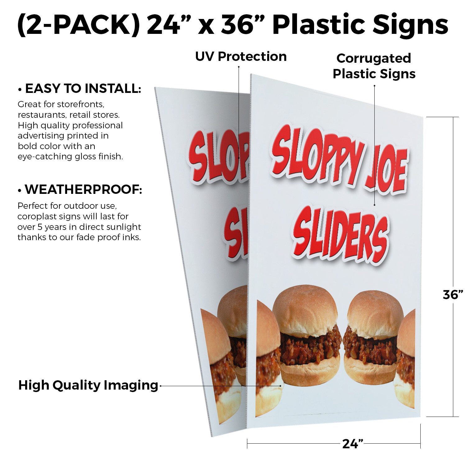 Sloppy Joe Sliders 24″ x 36″ 2 Pack Of Store Sign Plastic Or Decal