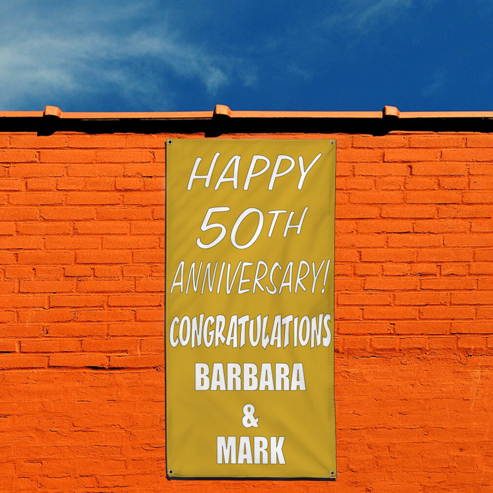 Vertical Vinyl Banner Multiple Sizes Happy 50Th Anniversary Custom Names Gold