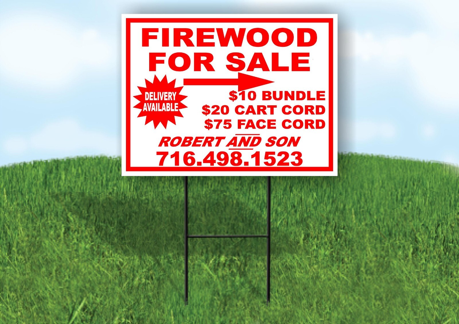 Robert and Sons Firewood For Sale Prices 75 Right Arrow Yard Sign Stand