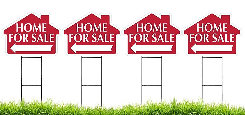 Large (18″ x 24″) Home For Sale House Shaped Sign Kit with Stakes – 4 Pack