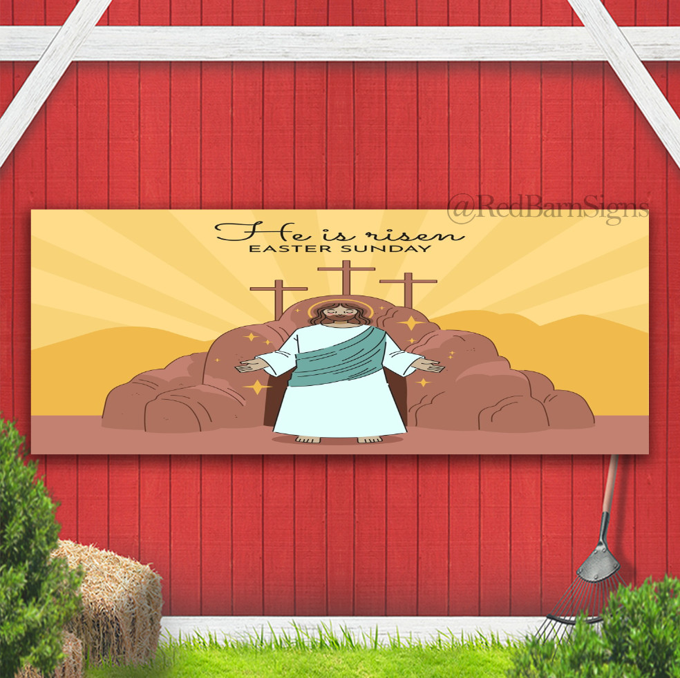 Easter sunday He is risen banner sign with grommets
