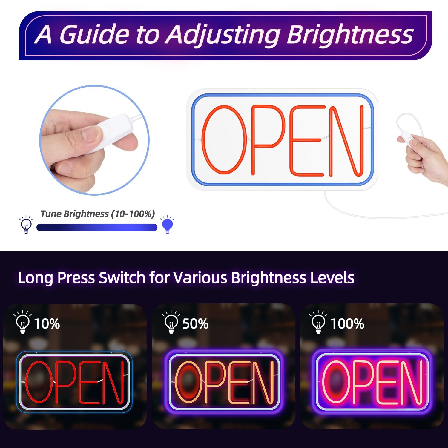LED Neon Open Sign for Business 16.7″x9.2″ Ultra Bright ON/OFF Switch Adjustable