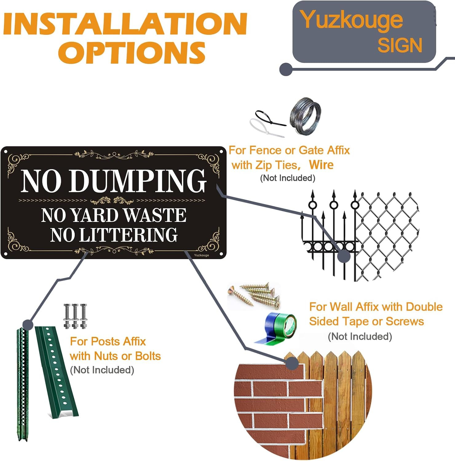 No Dumping No Yard Waste No Littering Sign – 2 Pack, 12X6 in | Rust Free Aluminu