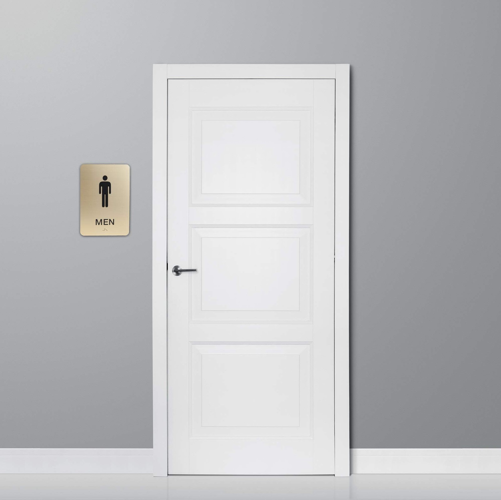 Gold NonAccessible Wheelchair Men Women ADA Restroom Sign Set With Braille