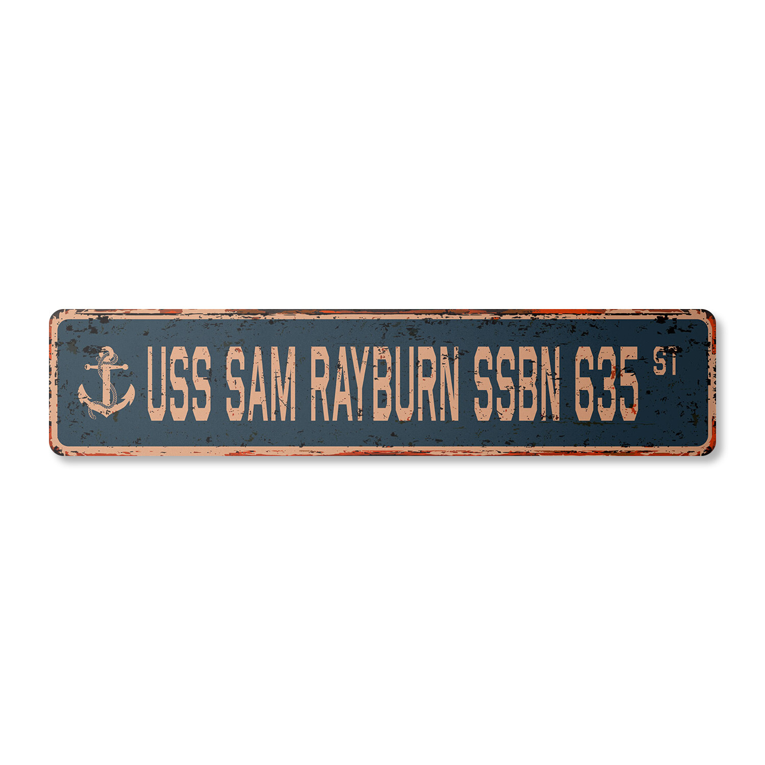 USS SAM RAYBURN SSBN 635 Vintage Street Sign us navy ship veteran sailor rustic