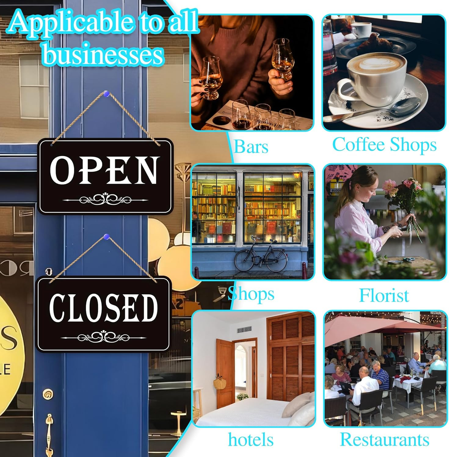 Double Sided Open Closed Sign Business Open and Closed Hours Flip Sign for Store