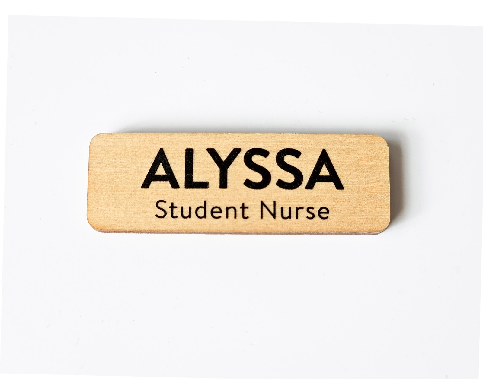 Custom Wooden Name Badge Tag Place Name Pin Fastener Magnet Staff ID