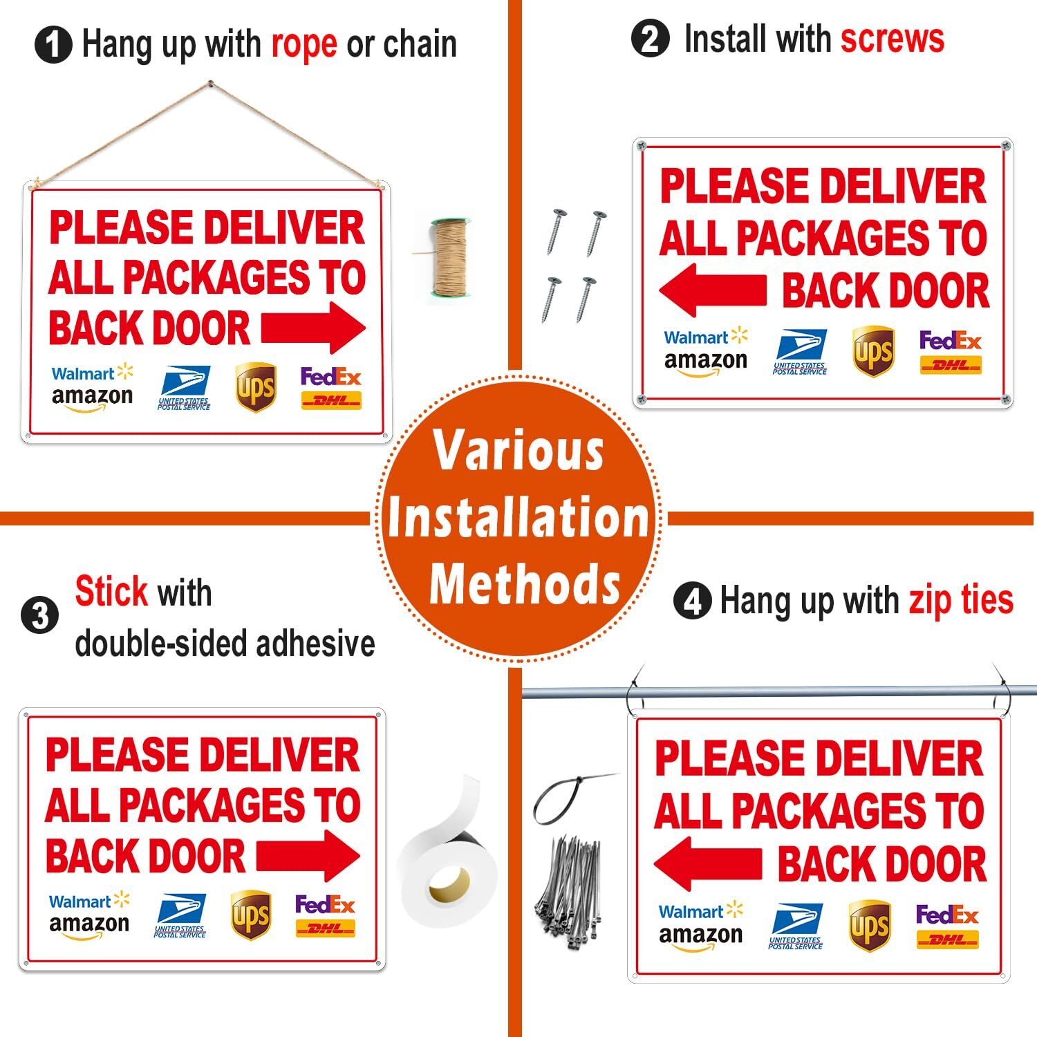 Please Deliver Packages Back Door Sign 14×10″ Weatherproof Arrows 2-Pack