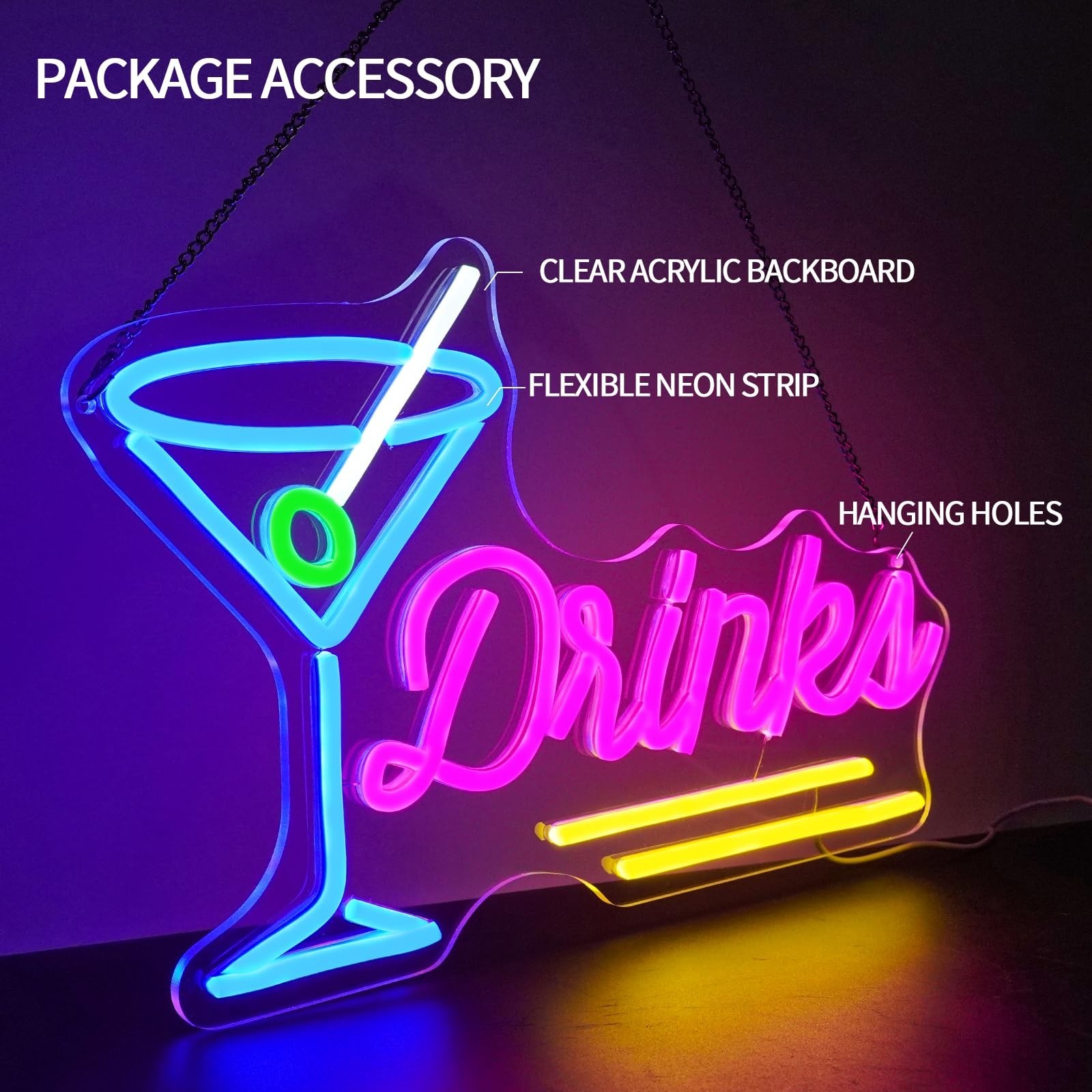 Drinks Neon Sign Dimmable Cocktail Neon Light Sign for Wall Decor Blue Pink L…