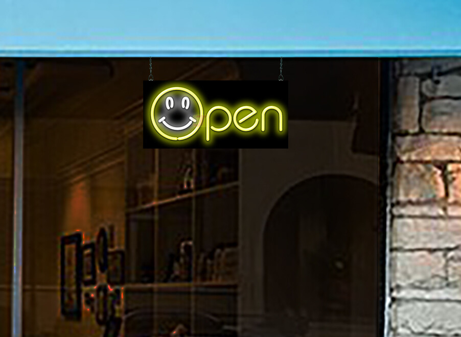 Small Happy Face Open Neon Sign Jantec 24″ x 11″ Shop Store Restaurant