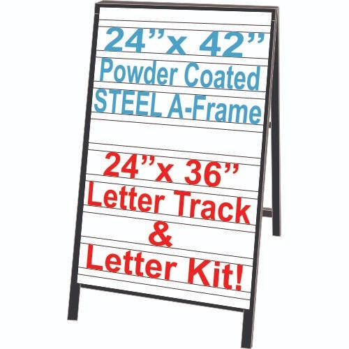24″ x 42″ Black Powder Coated Steel A-Frame with Blue Letter Kit Sign Bundle