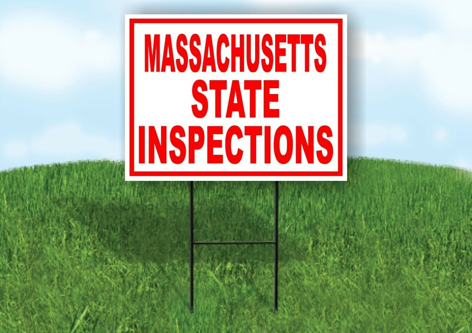 MASSACHUSETTS STATE INSPECTIONS RED WHITE Yard Sign Road with Stand LAWN SIGN
