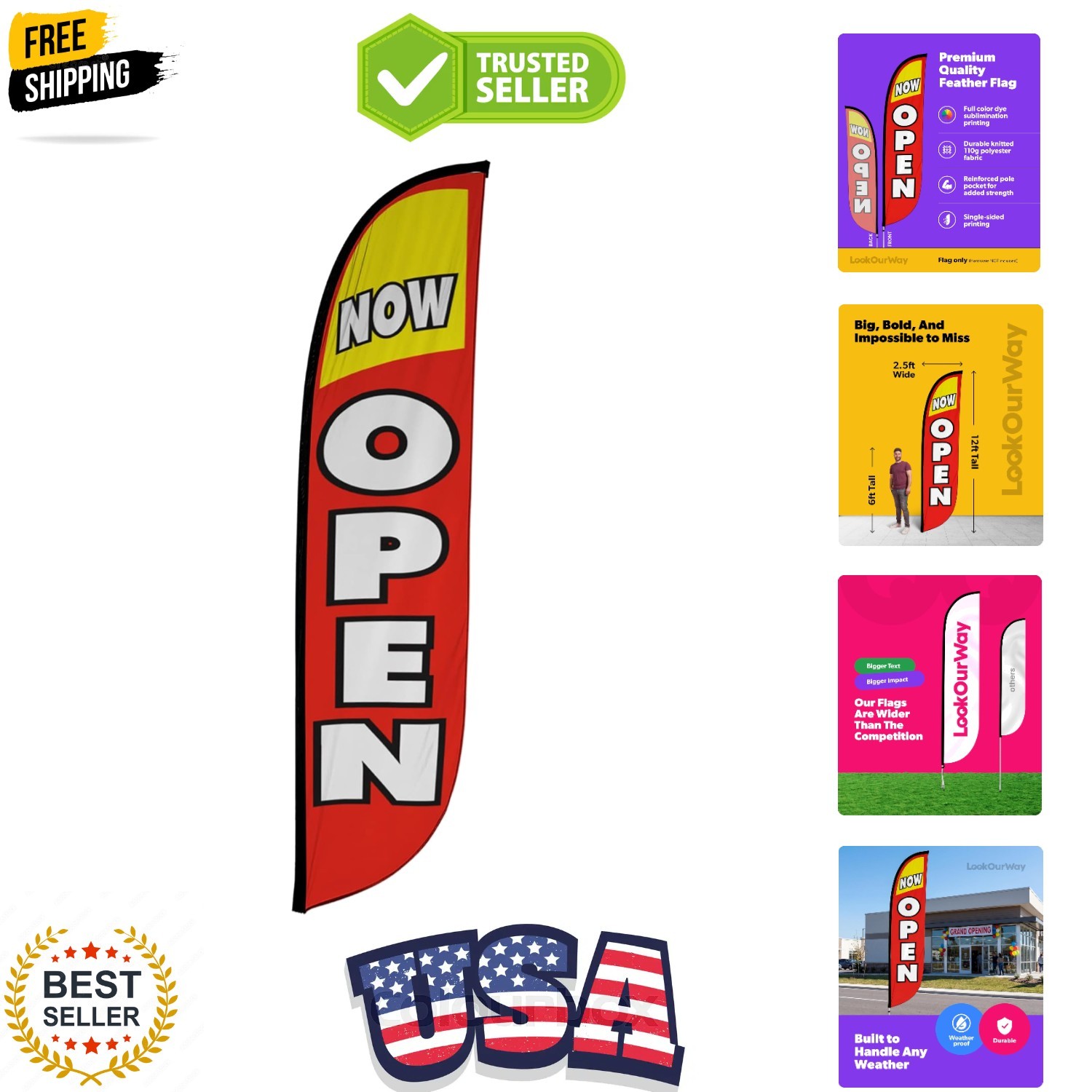 Feather Flag Banner – 12 Feet Tall Advertising Sign Swooper Flag Only, No Pol…