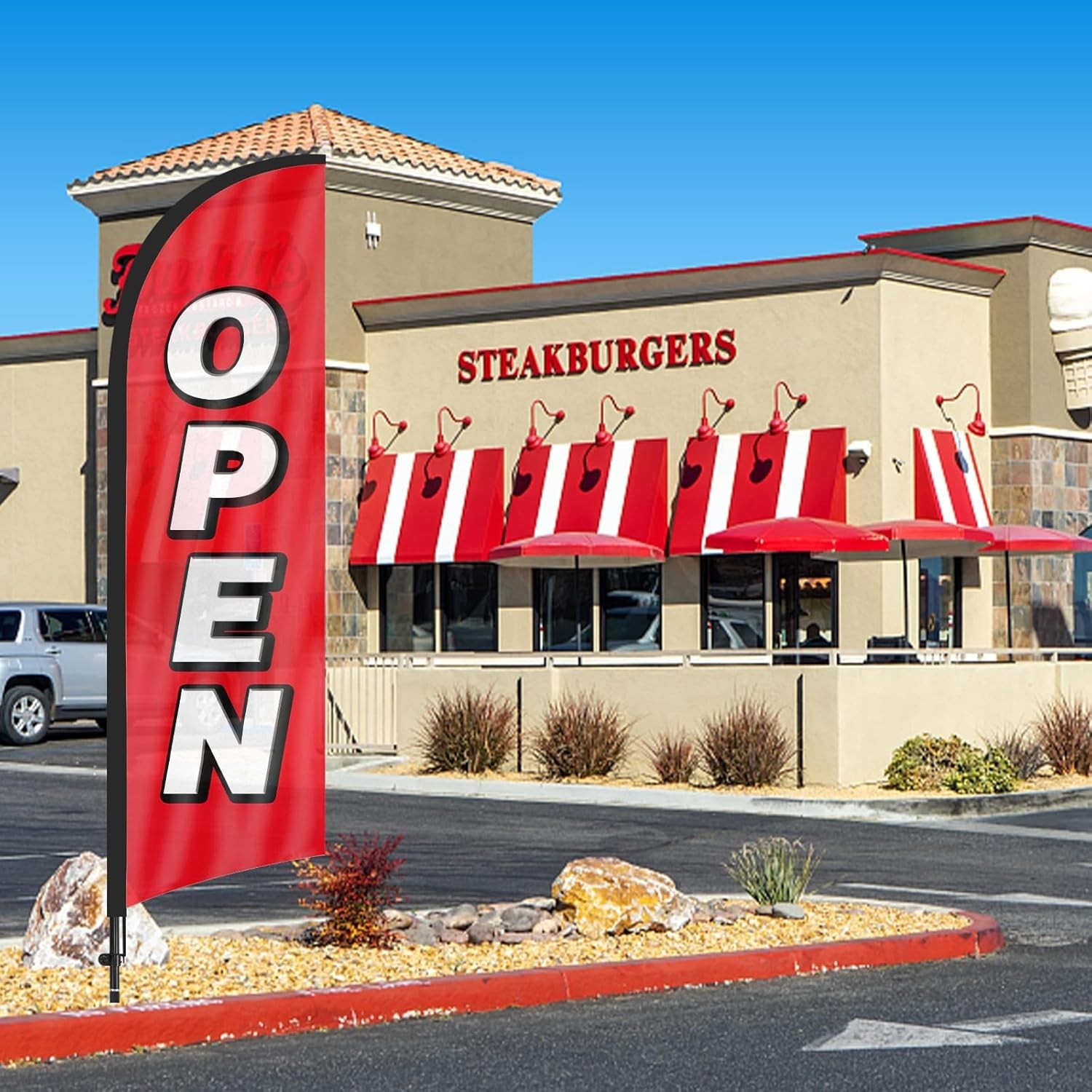 Red Open Feather Flag for Outdoor Business Visibility – Attract Foot Traffic!
