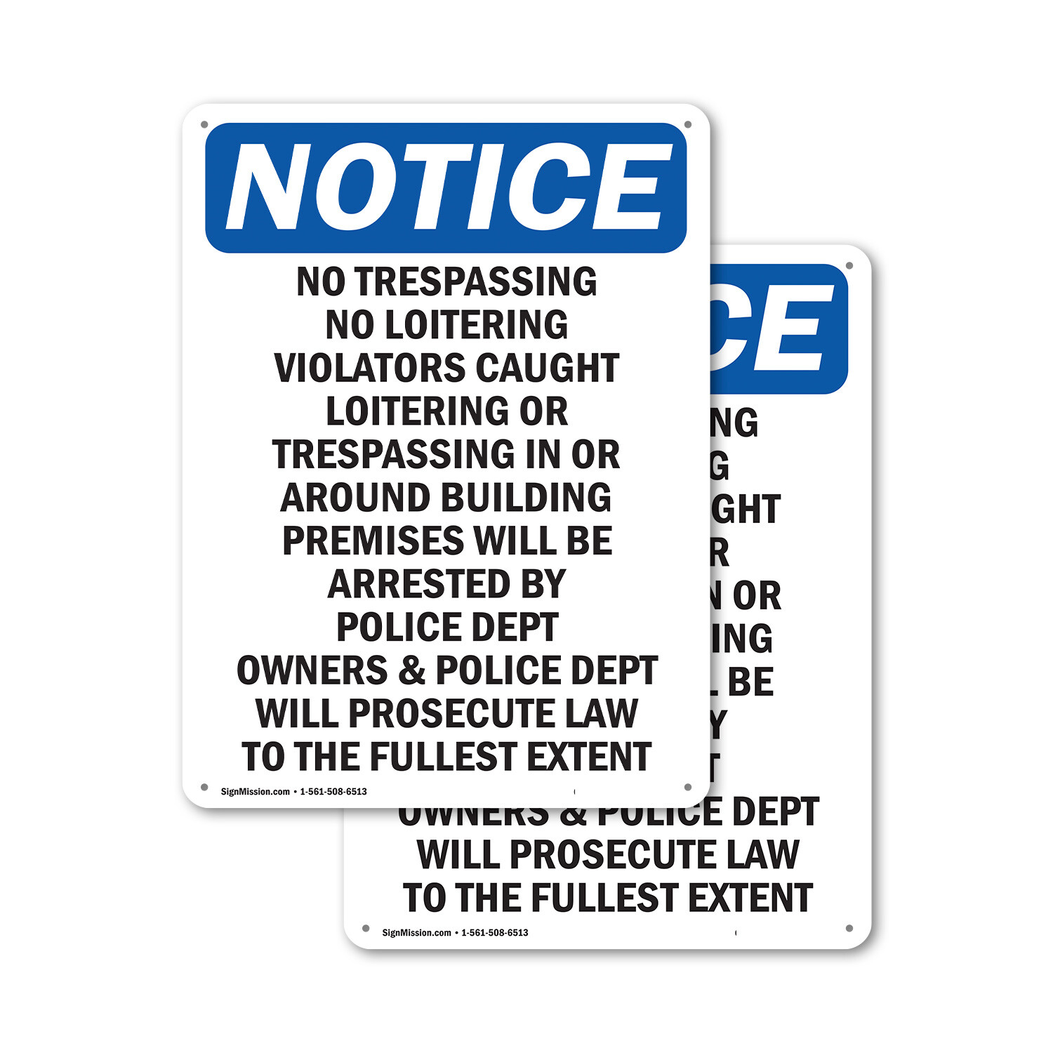 (2 Pack) No Trespassing No Loitering Violators OSHA Notice Sign Decal Metal