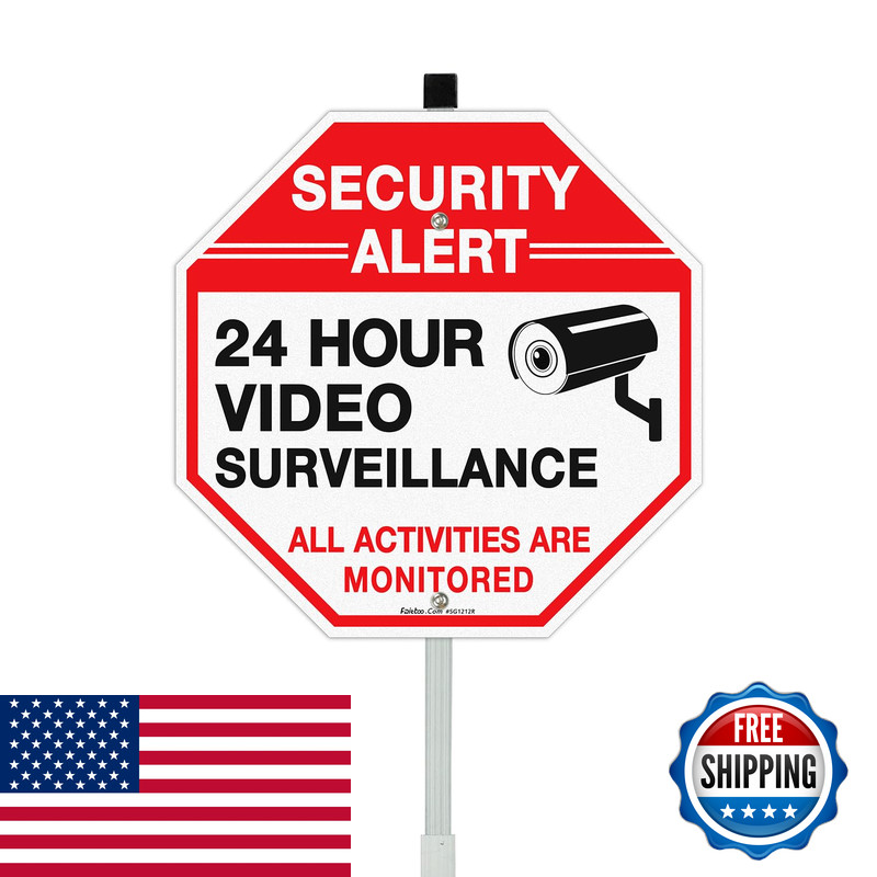 Faittoo Security Sign Video Surveillance Sign 36 Stake For Outside 12X12 Rust