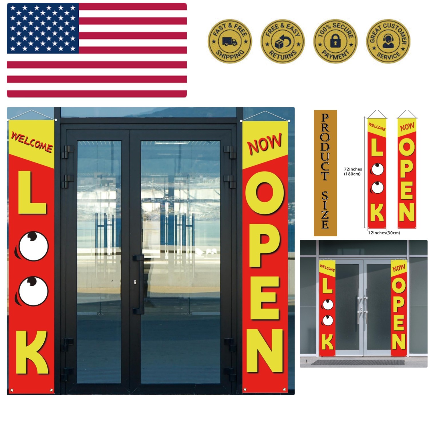 Red Now Open Decorations Outdoor Now Open Welcome Porch Sign Banner New Store…