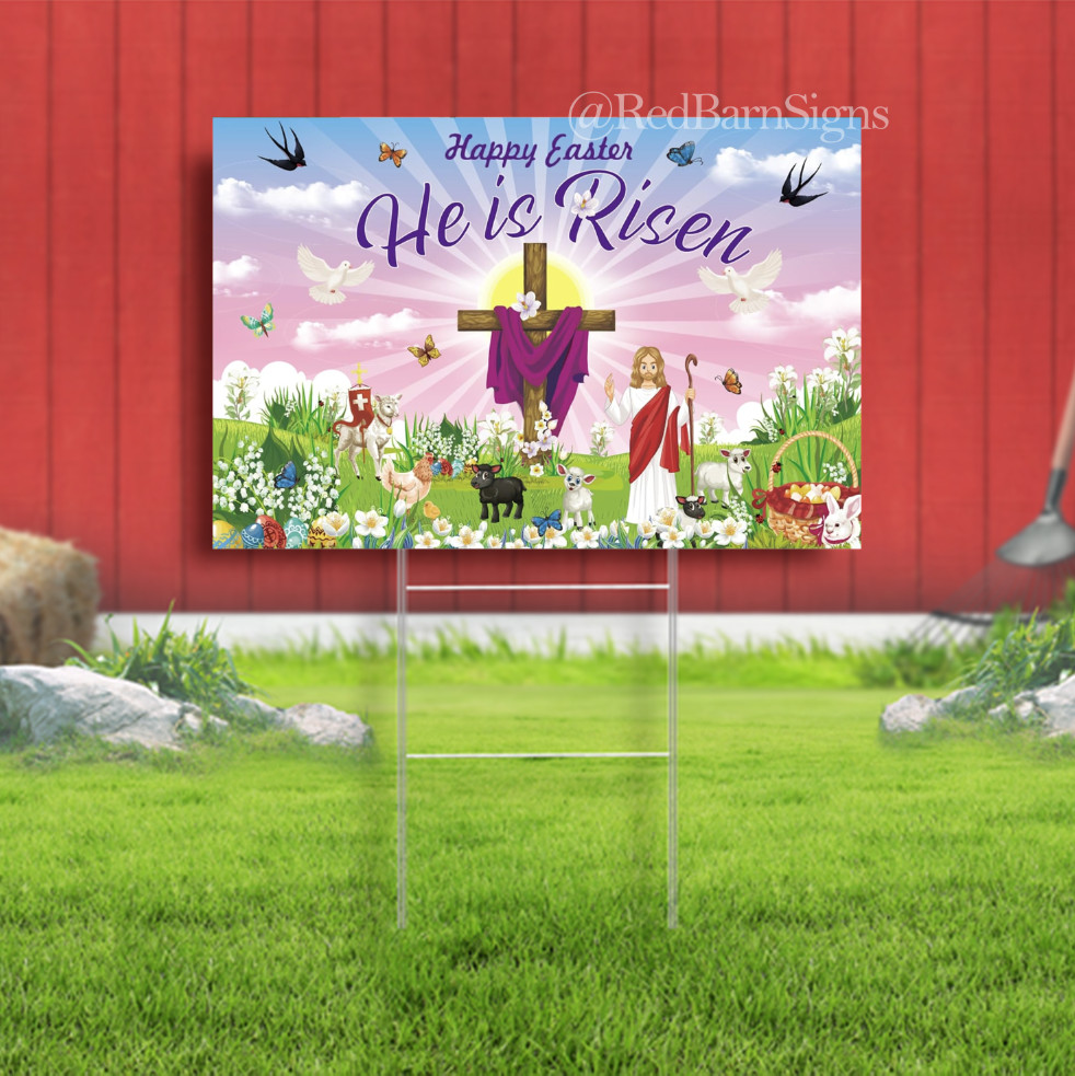 Happy Easter Day Easter Sunday 012 One-Sided Yard Sign with Metal Stakes