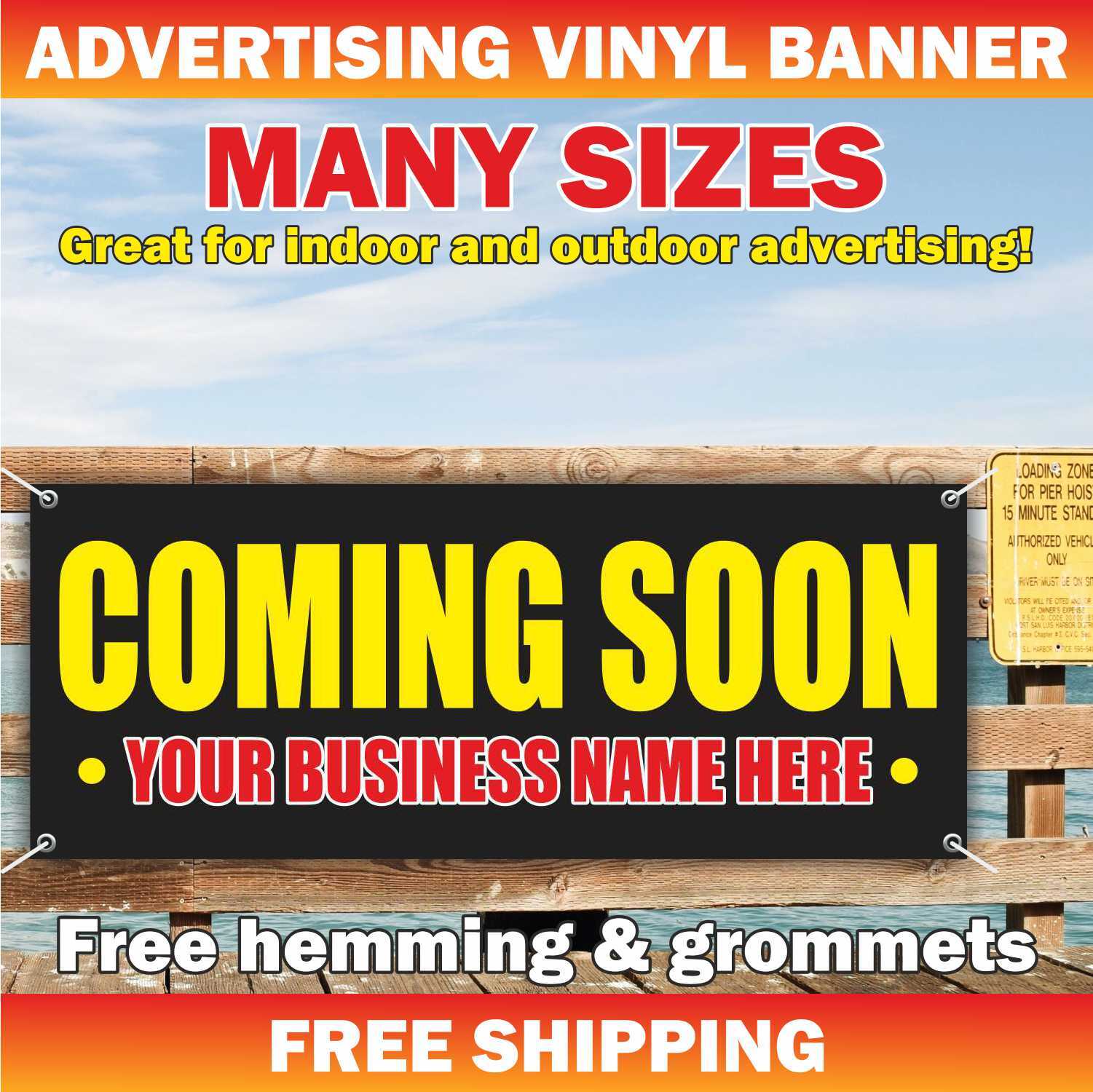 COMING SOON Advertising Banner Vinyl Mesh Sign YOUR BUSINESS NAME HERE custom