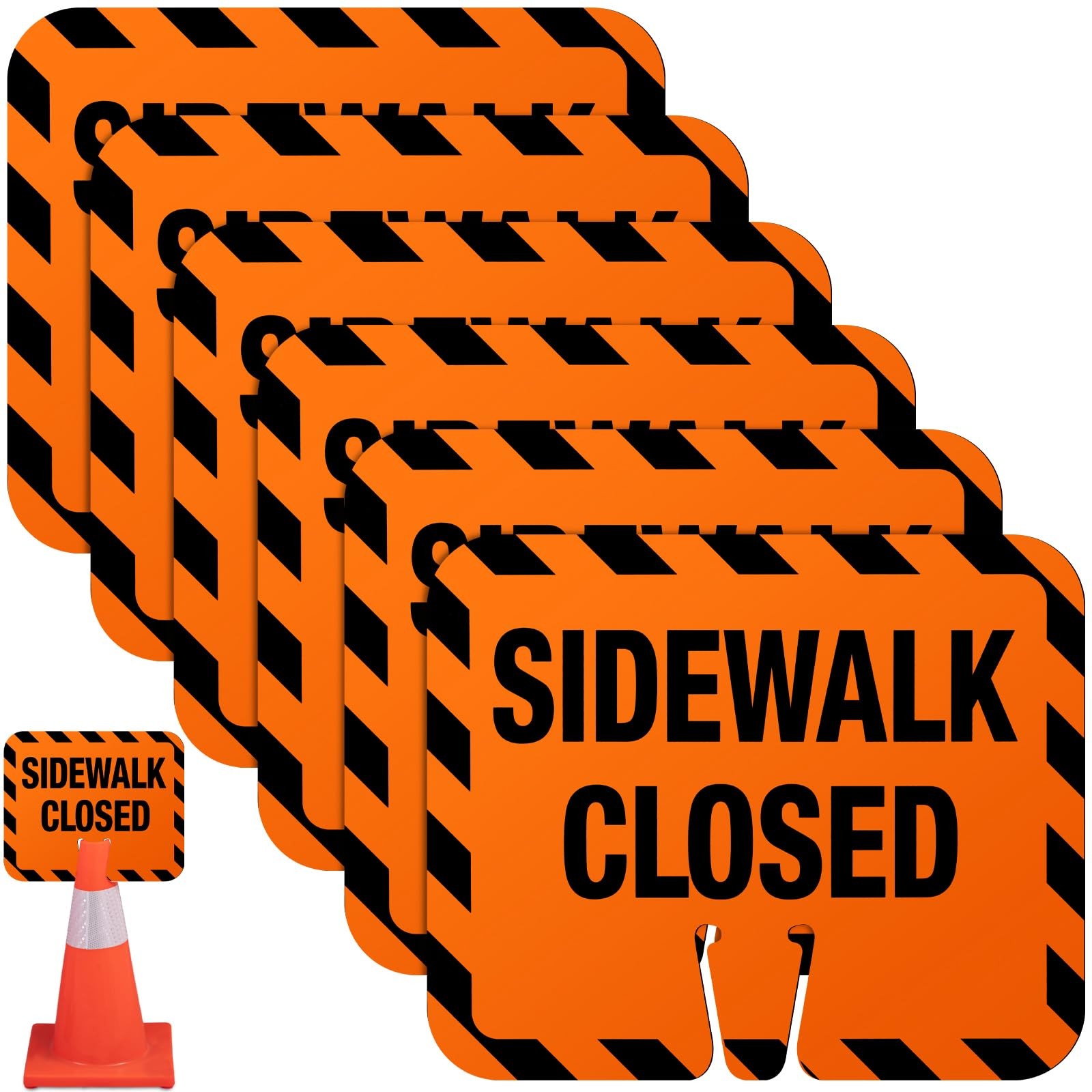 6 Pcs Plastic Sidewalk Closed Sign Bulk for Traffic Cones Top Road Warning Si…