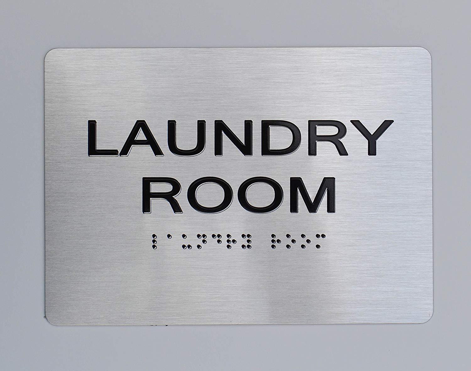 Laundry Room compliant sign. 5×7″ SIGN -(Aluminum, Brush Silver..-REF24-1027