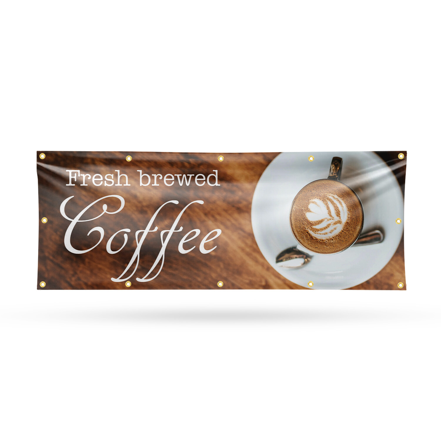 Fresh Brewed Coffee Vinyl Banner Sign with Metal Grommets Heavy-Duty