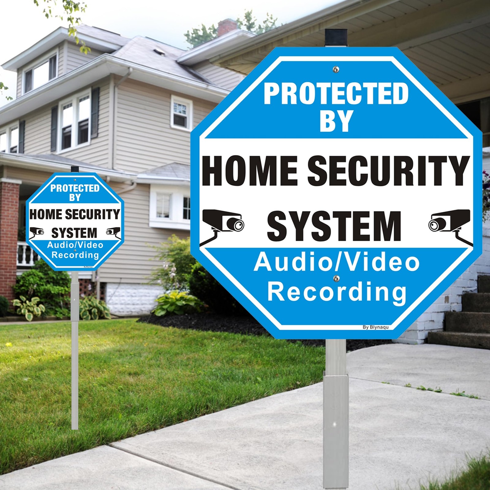 2Pack Protected By Home Security System Signs with 36″ Alloy Stakes, 12″ x 12…