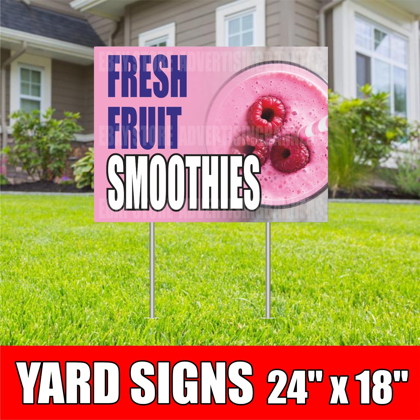 FRESH FRUIT SMOOTHIES Yard Sign with H-Stakes Farm Produce Fruit Drinks Bar