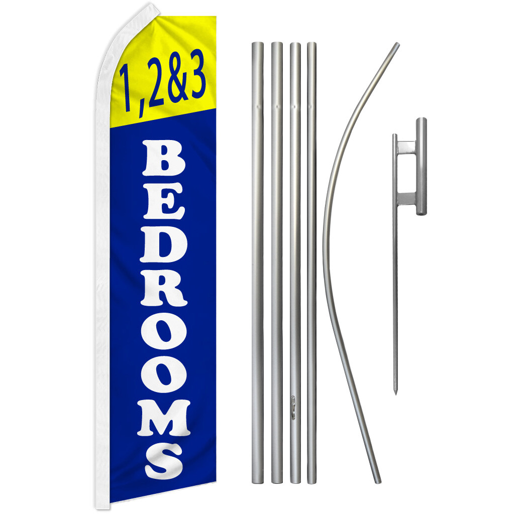 1 2 & 3 Bedrooms Advertising Swooper Feather Flutter Flag & Pole Kit Apartments