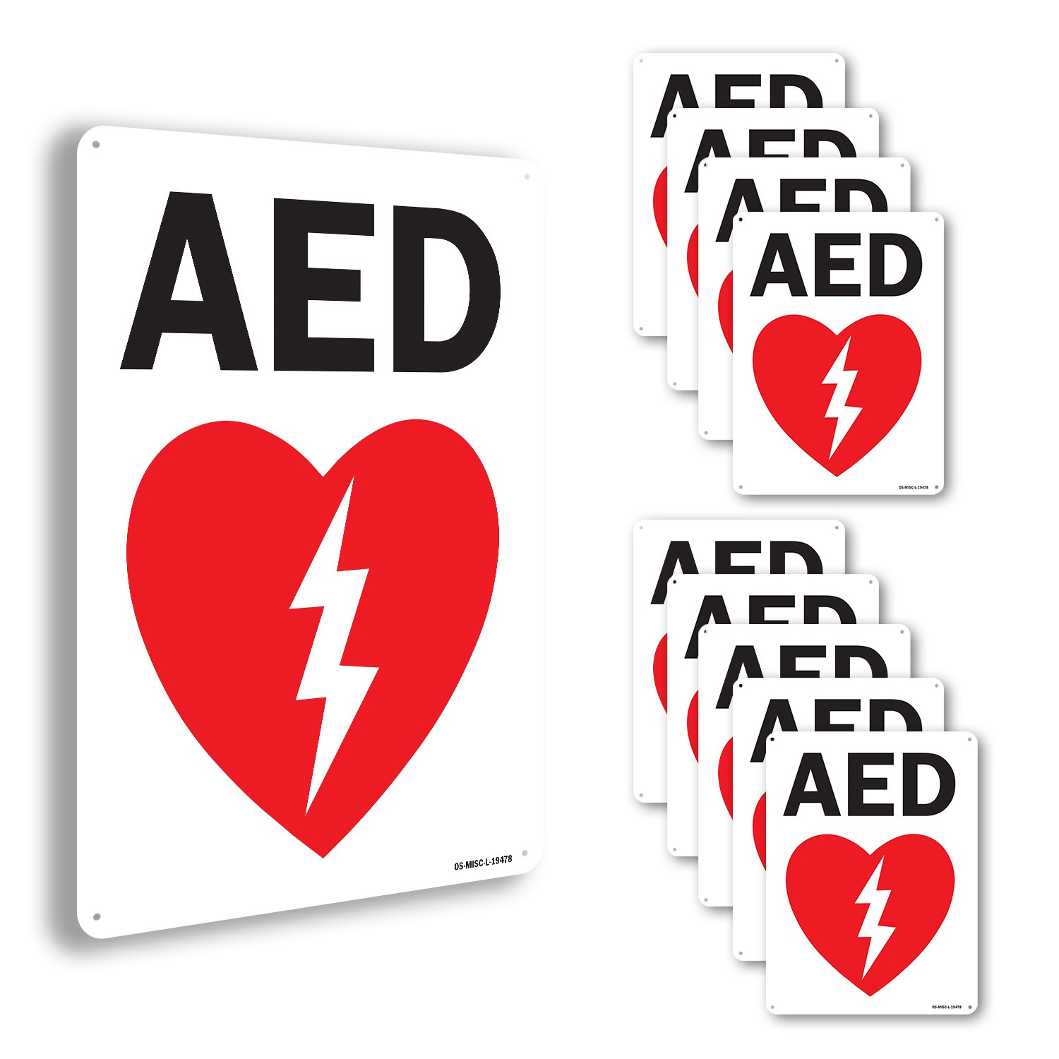 AED (with graphic) OSHA Sign Metal, Plastic, Or Decal – 5 or 10 Pack