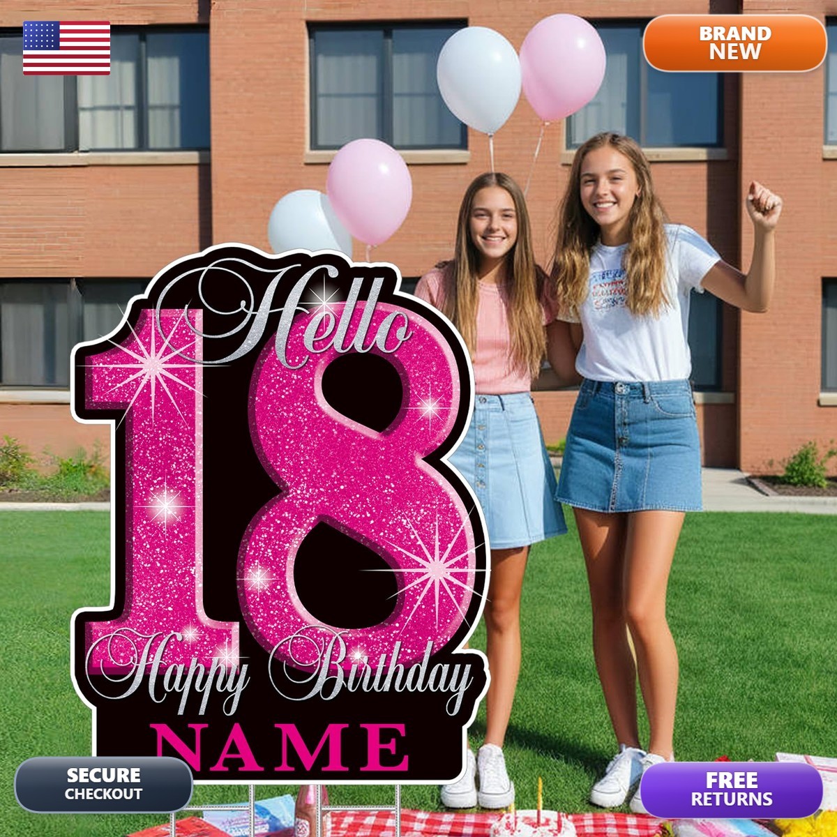 Utsth 35 Inch 18 Birthday Yard Sign, Outdoor Party Decorations Girls Yard