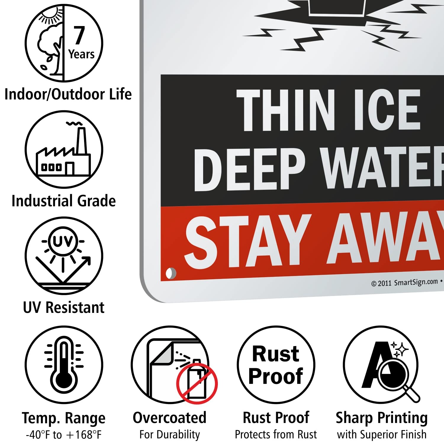 Danger Thin Ice Deep Water Stay Away Sign Aluminum 7″ x 10″ Inch