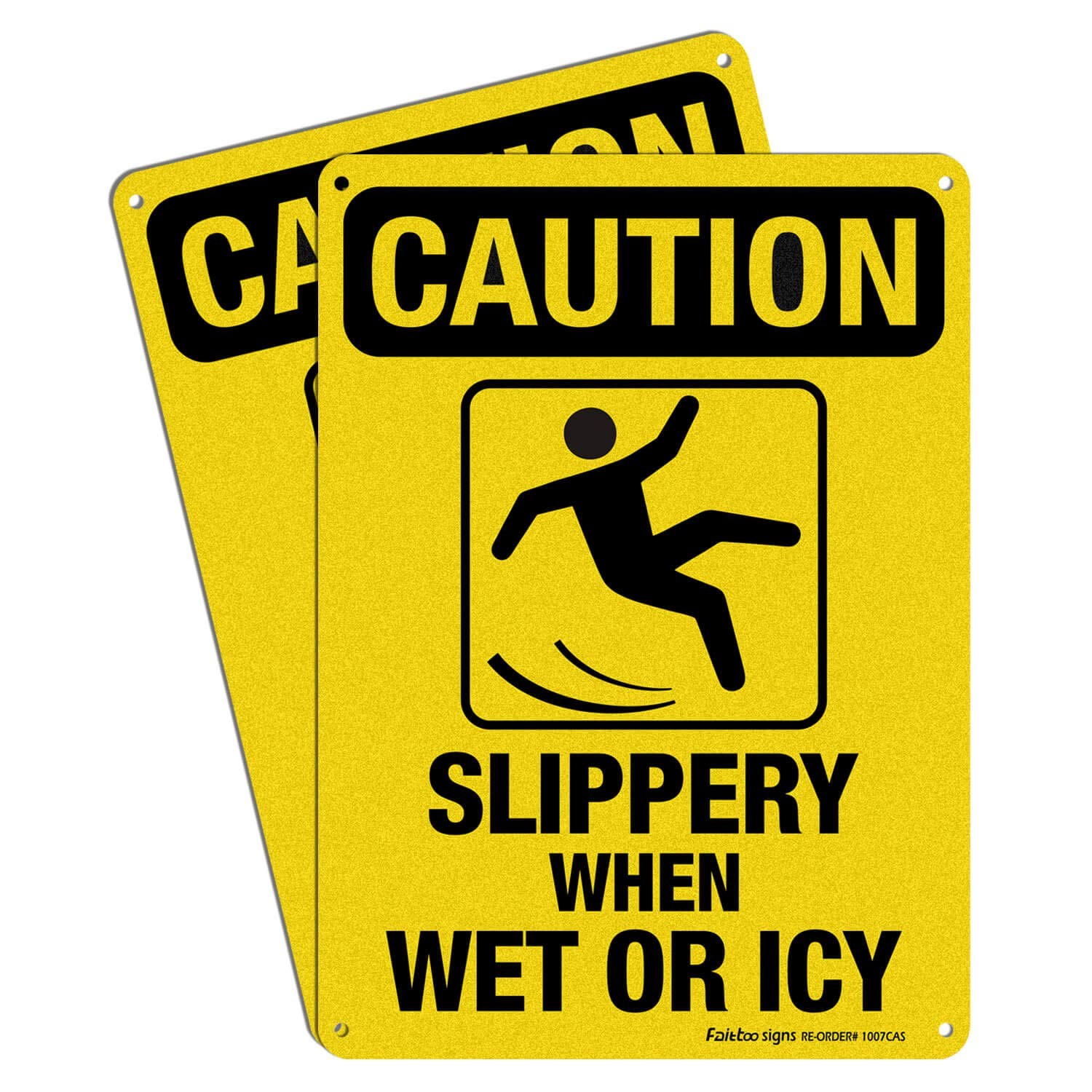 Caution Slippery When Wet Or Icy Reflective Aluminum Yard Sign 10×7 In 2 PCS