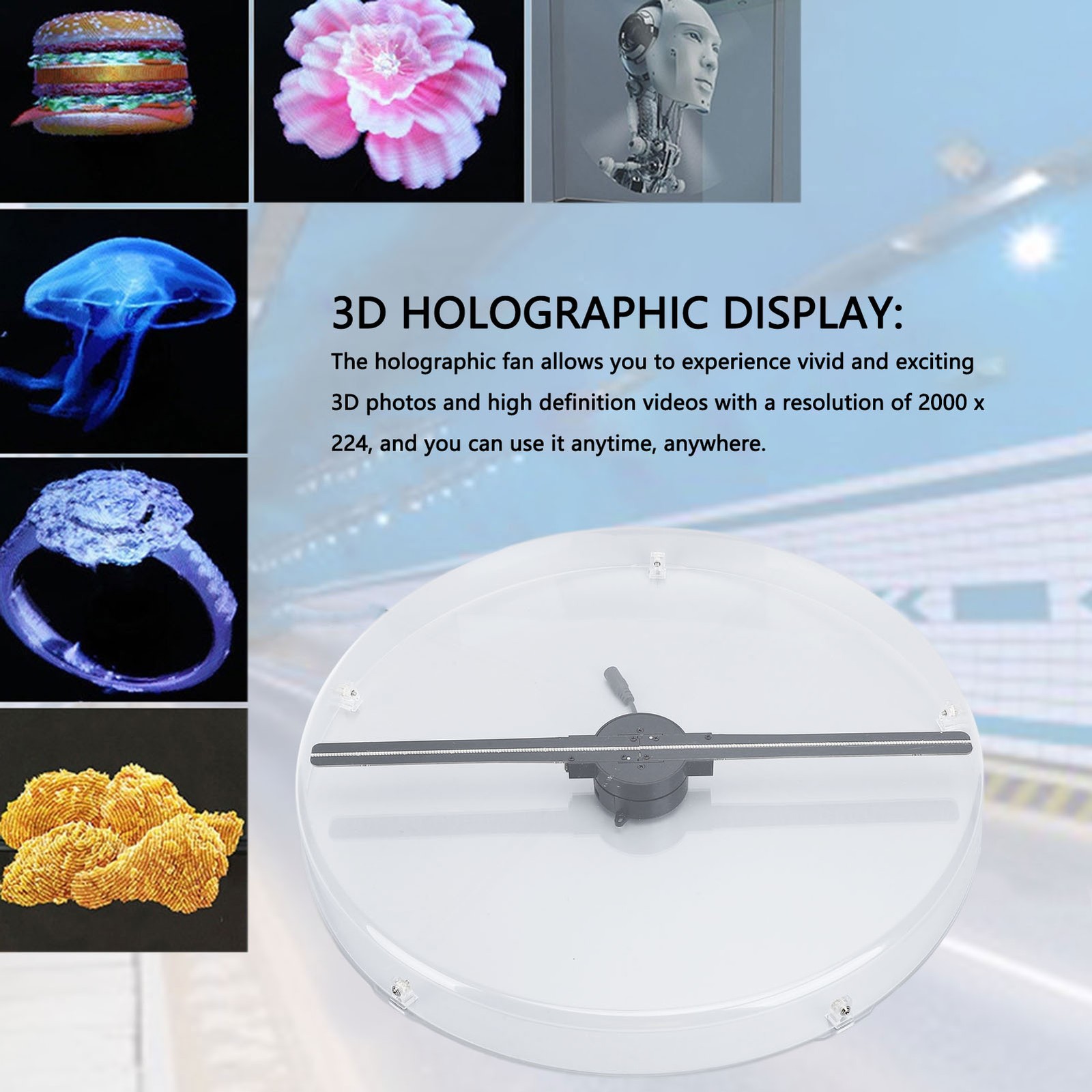 3D Holographic Fan 224 LED Quiet Operating Portable Versatile Hologram Adve IMOB