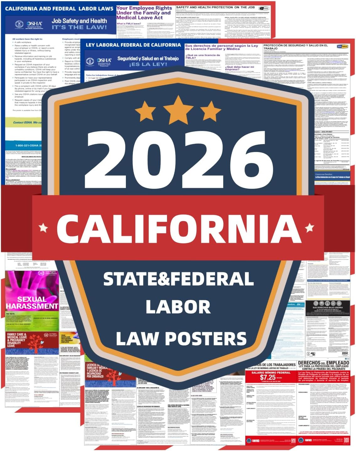 2026 California State and Federal Labor Laws Poster – English & Spanish Combo –