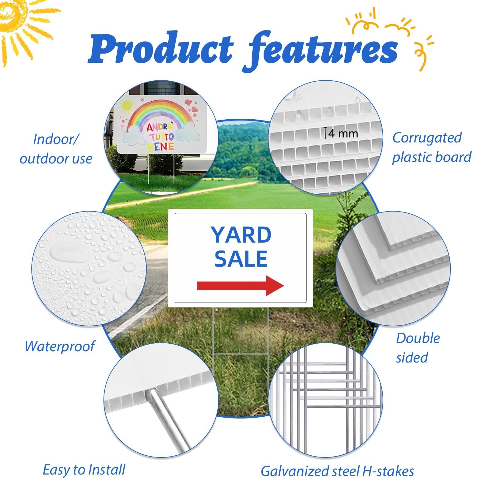 Customizable Yard Signs, Double Sided, 17×12 Inches, 2 Pack, White