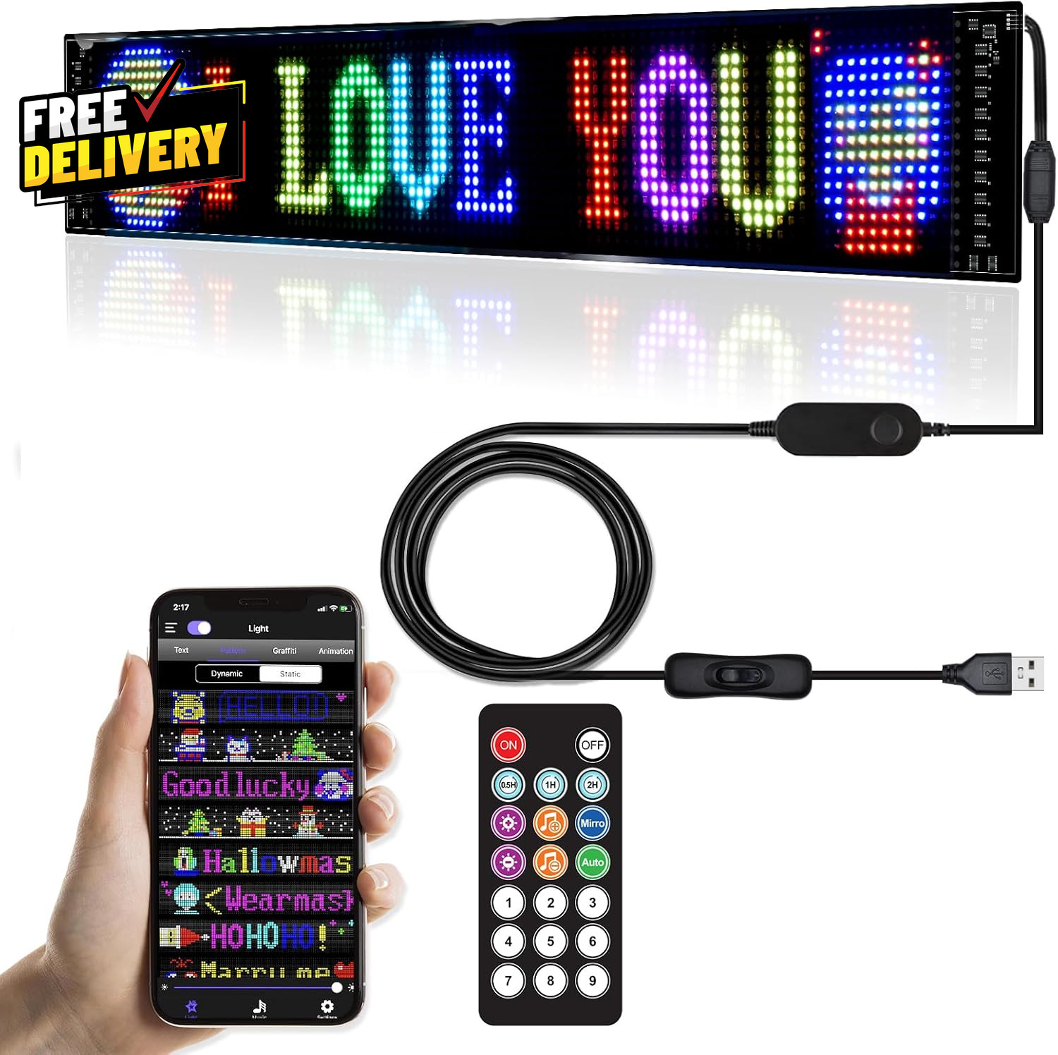 Programmable LED Signs Flexible Scrolling LED Display Bluetooth APP Control…..