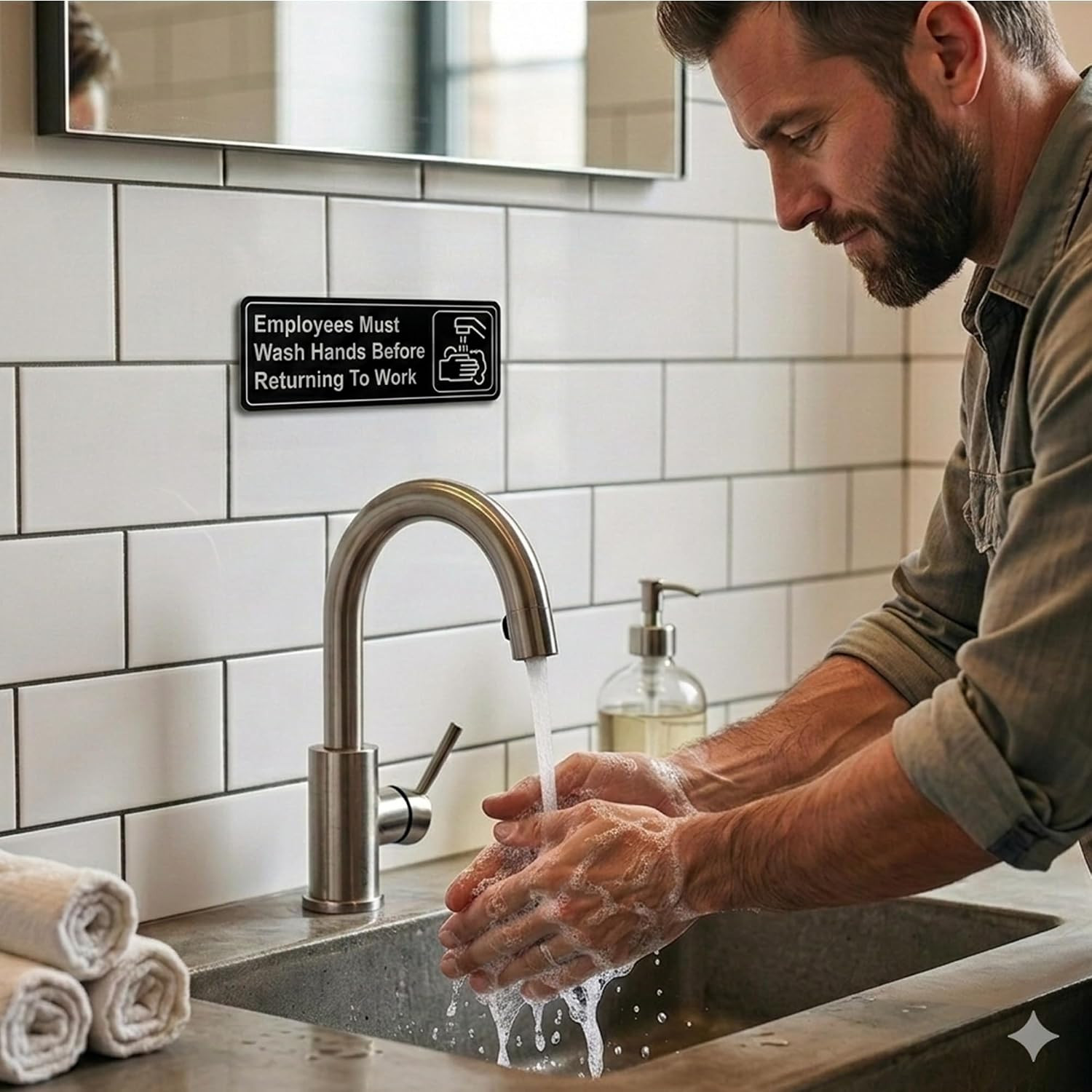 (5 Pack) Employees Must Wash Hands Sign – Premium Self-Adhesive Acrylic Hand Was