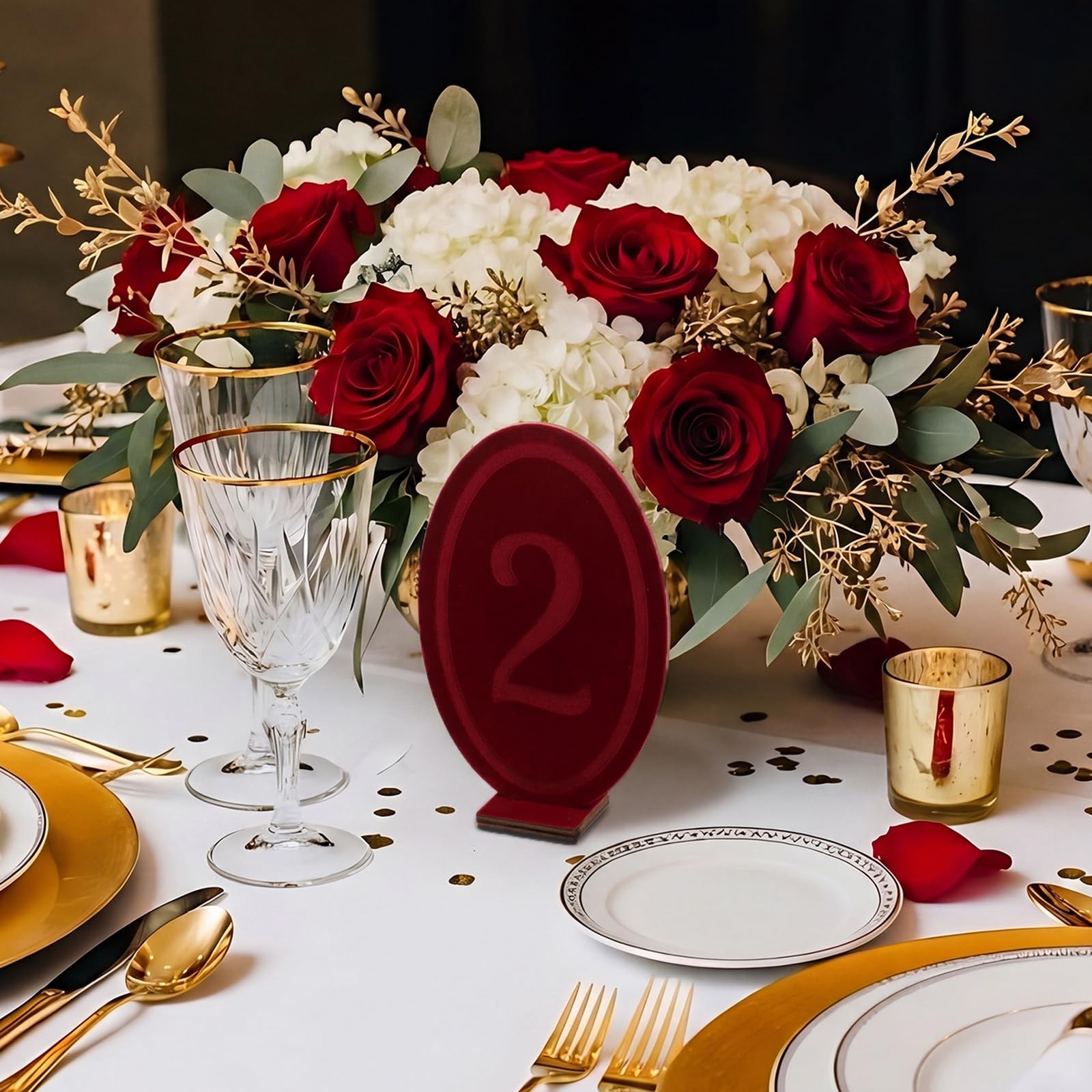 Wedding Velvet Table Numbers 1-15 Wood Wedding Bar Sign with Stand Burgundy O…