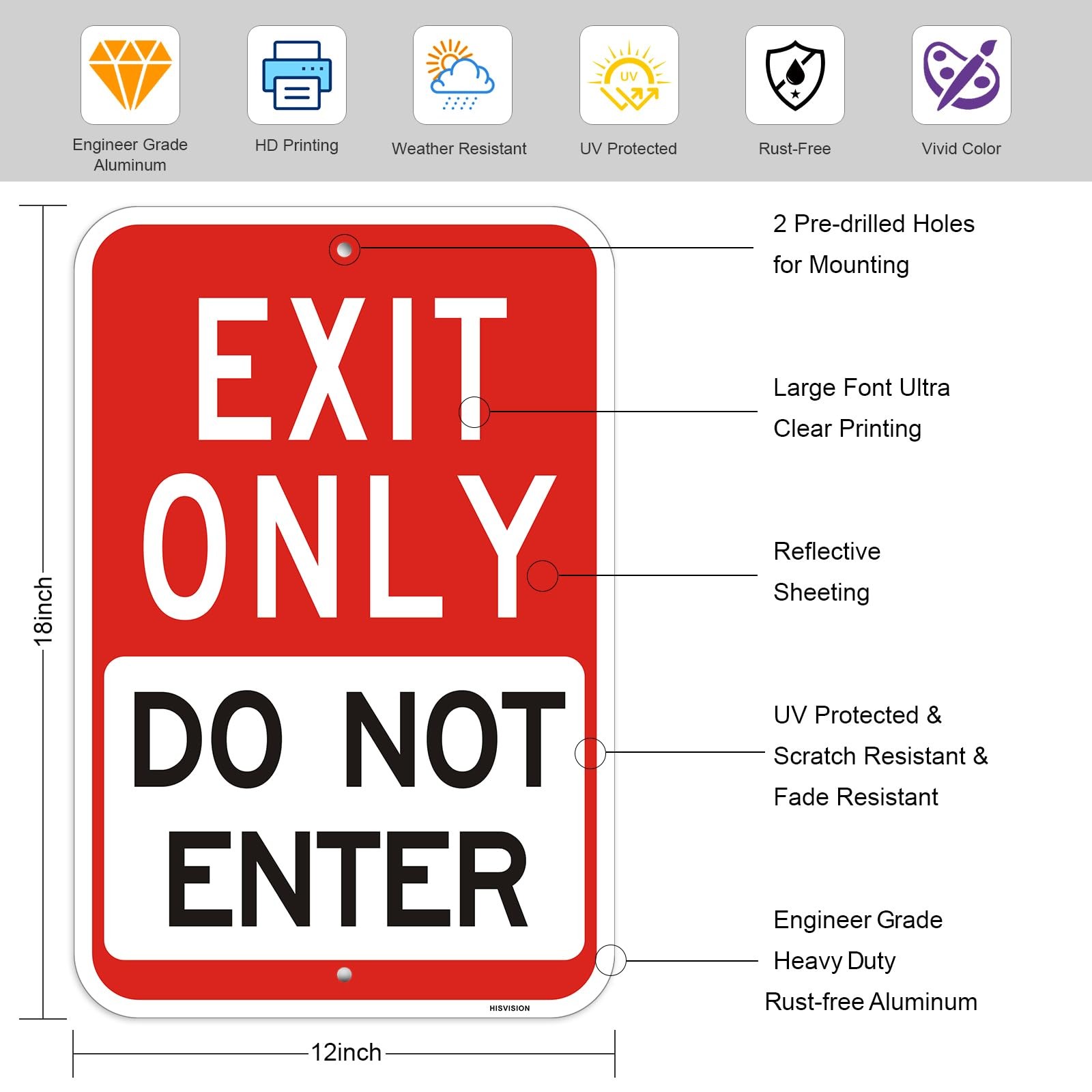 Large 4 Pack Exit Only Sign, 18″x12″ Do Not Enter Sign, Engineer Grade Rust F…