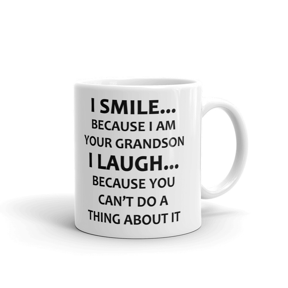 I Smile Because I Am Your Grandson Coffee Tea Ceramic Mug Office Work Cup Gift